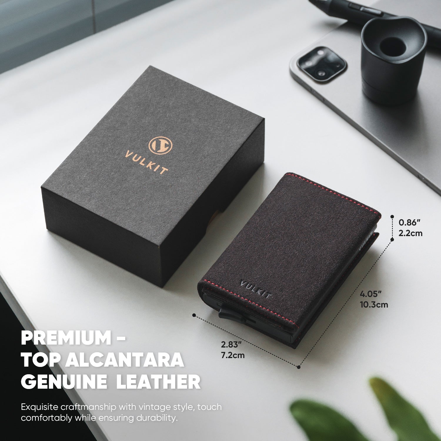VULKIT Alcantara VC203A Portafoglio Trifold RFID Marrone
