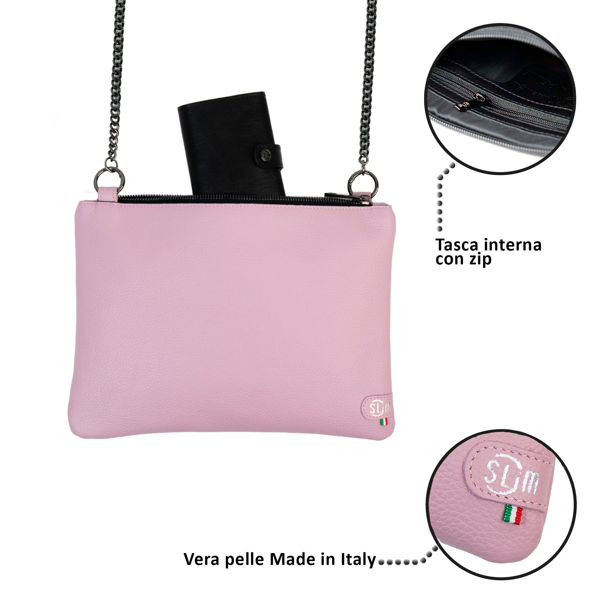 SLim Pochette Tracolla pelle bottalato rosa 24x19,5 cm
