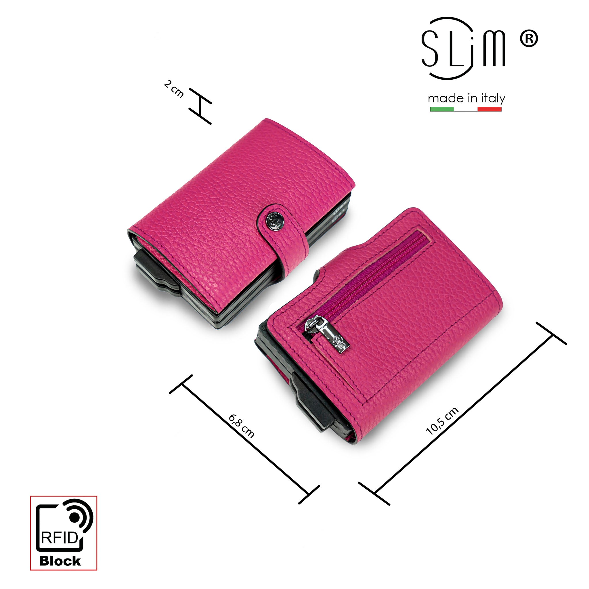 SLim Bottalato portafoglio pelle Fucsia doppia cassa