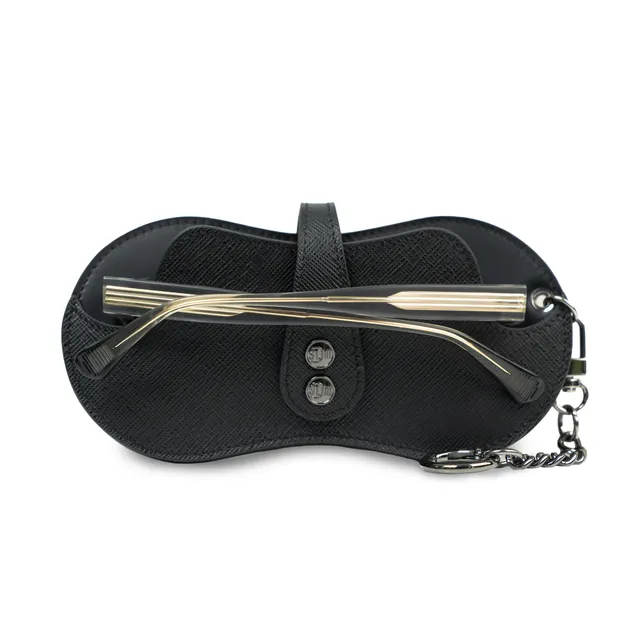 SLim Vision portaocchiali pelle nero saffiano con necklace