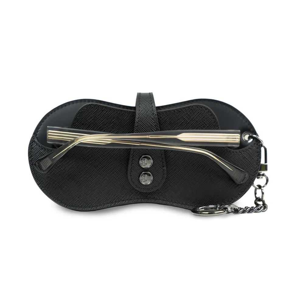 SLim Vision portaocchiali pelle nero saffiano con necklace
