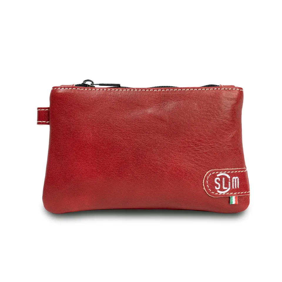 SLim Mini Pochette Pelle Rosso Vera Pelle Vegetale