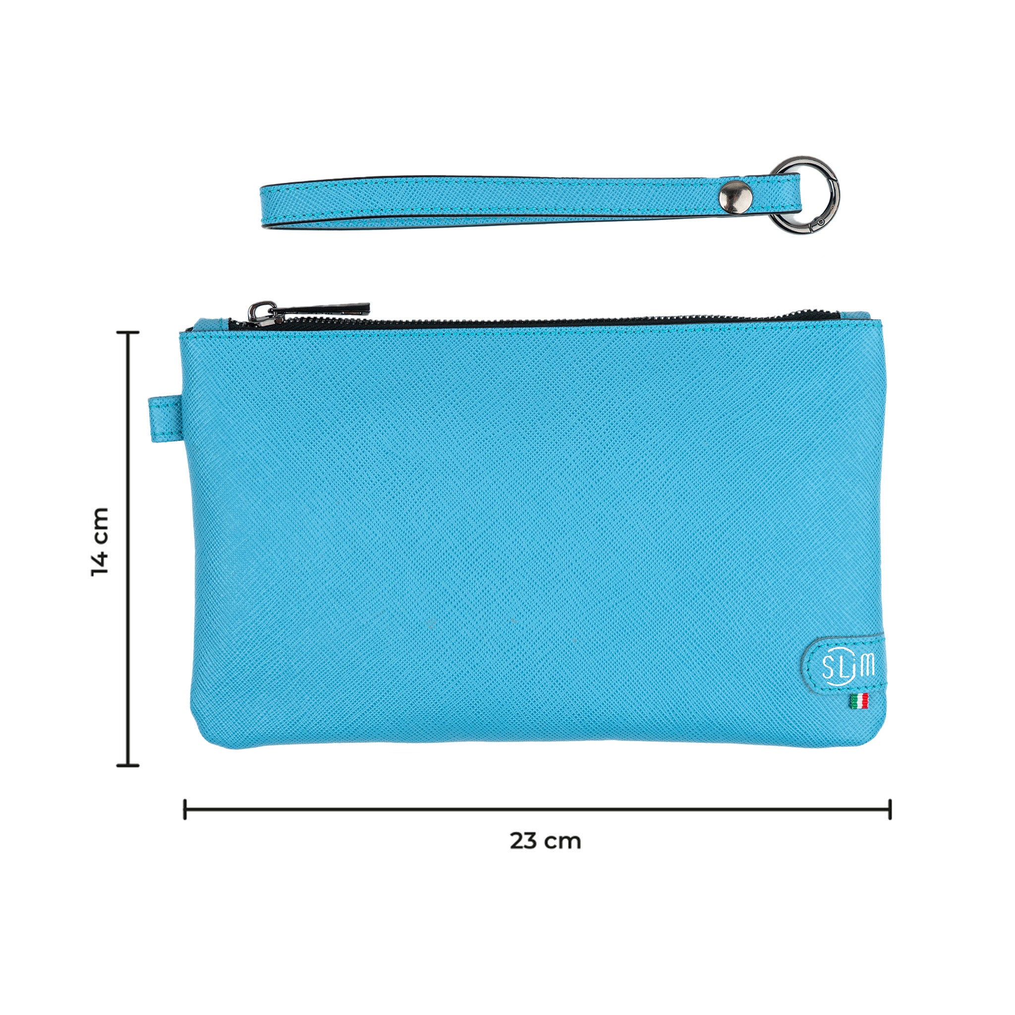 SLim Pochette Polsiera Saffiano Azzurro 23x14