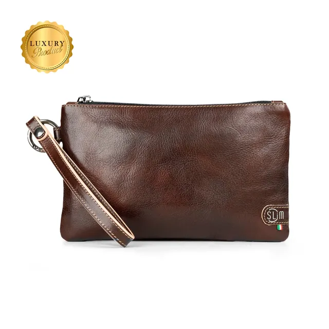 SLim Pochette Polsiera Pelle Vegetale Marrone 23 cm