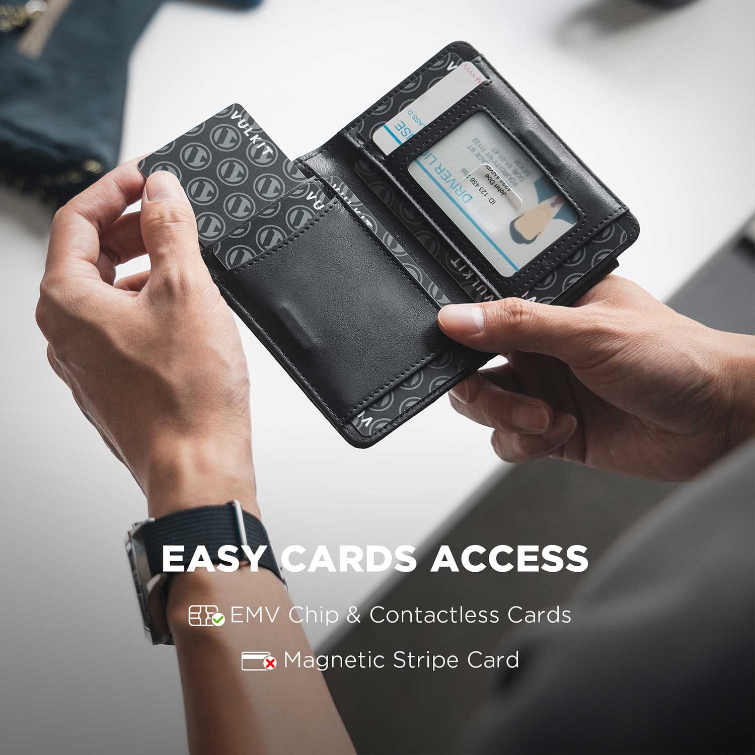 VULKIT Card Holders VW136 portafoglio pelle nero magnetico RFID