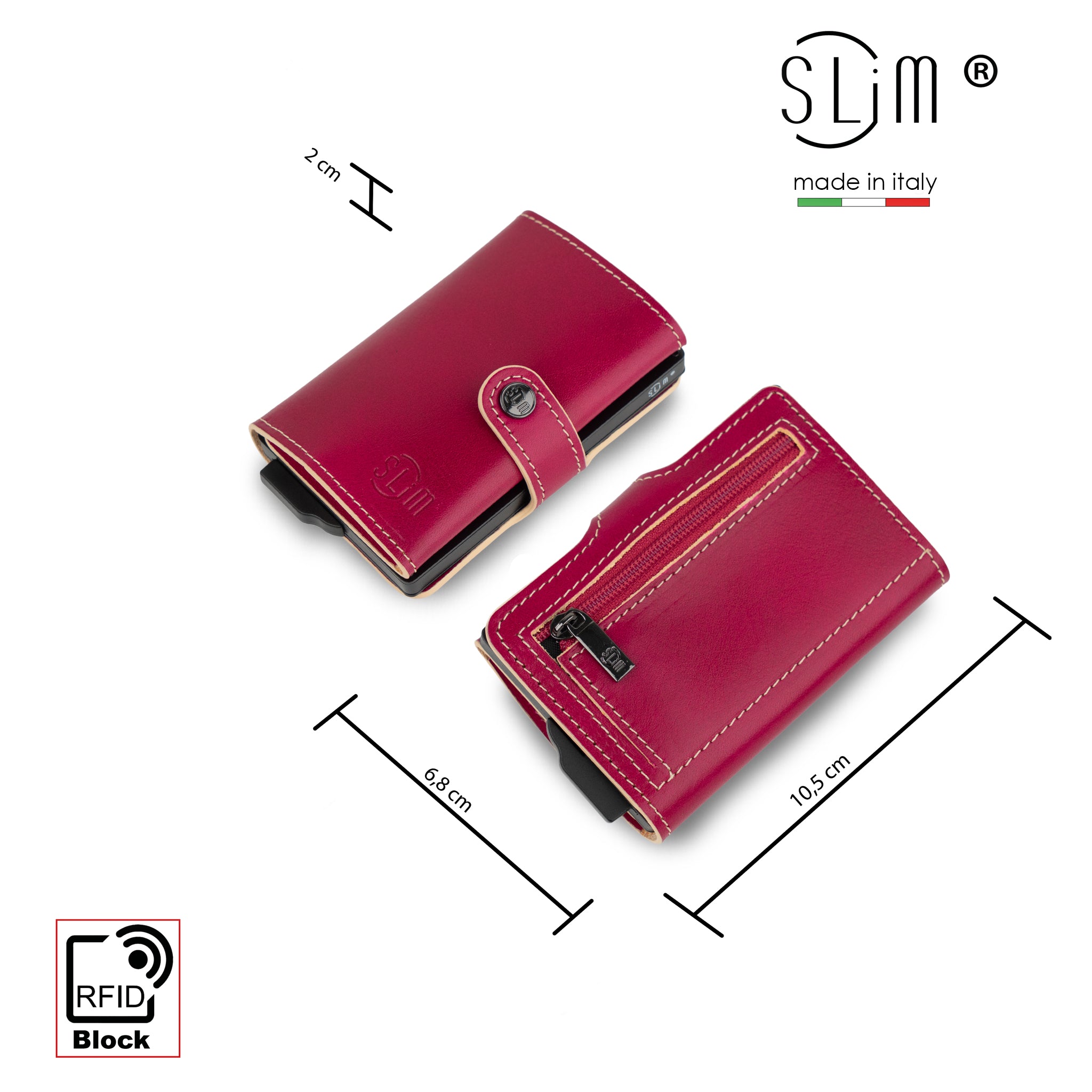 SLim Vera Pelle portacarte fucsia zip RFID 12 carte