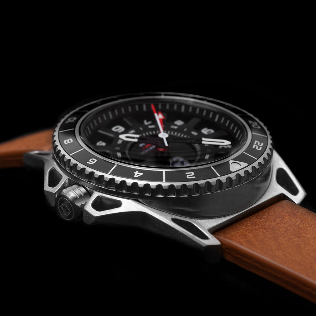Dango GMT-01 orologio automatico acciaio pelle nera