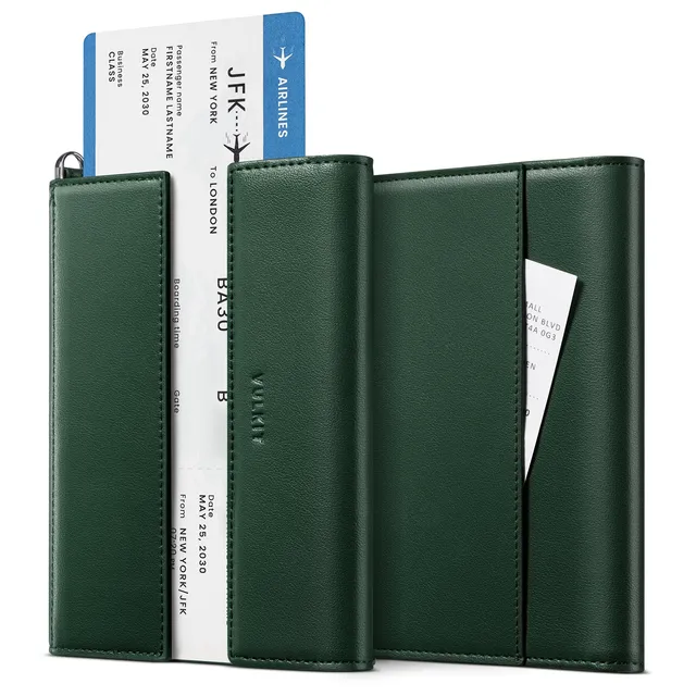VULKIT VPW115 organizer viaggio pelle verde passaporto RFID