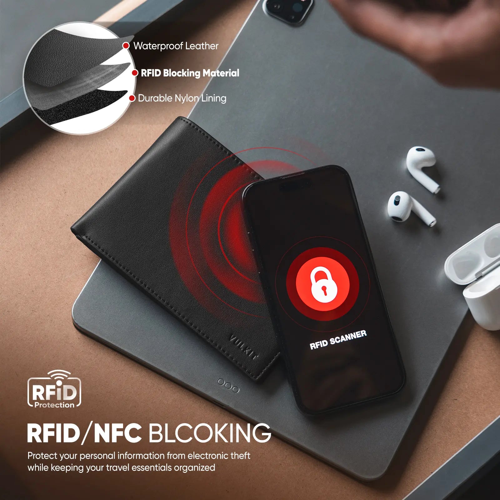 VULKIT Passport VPW119 Portafoglio Passaporto Nero Pelle RFID