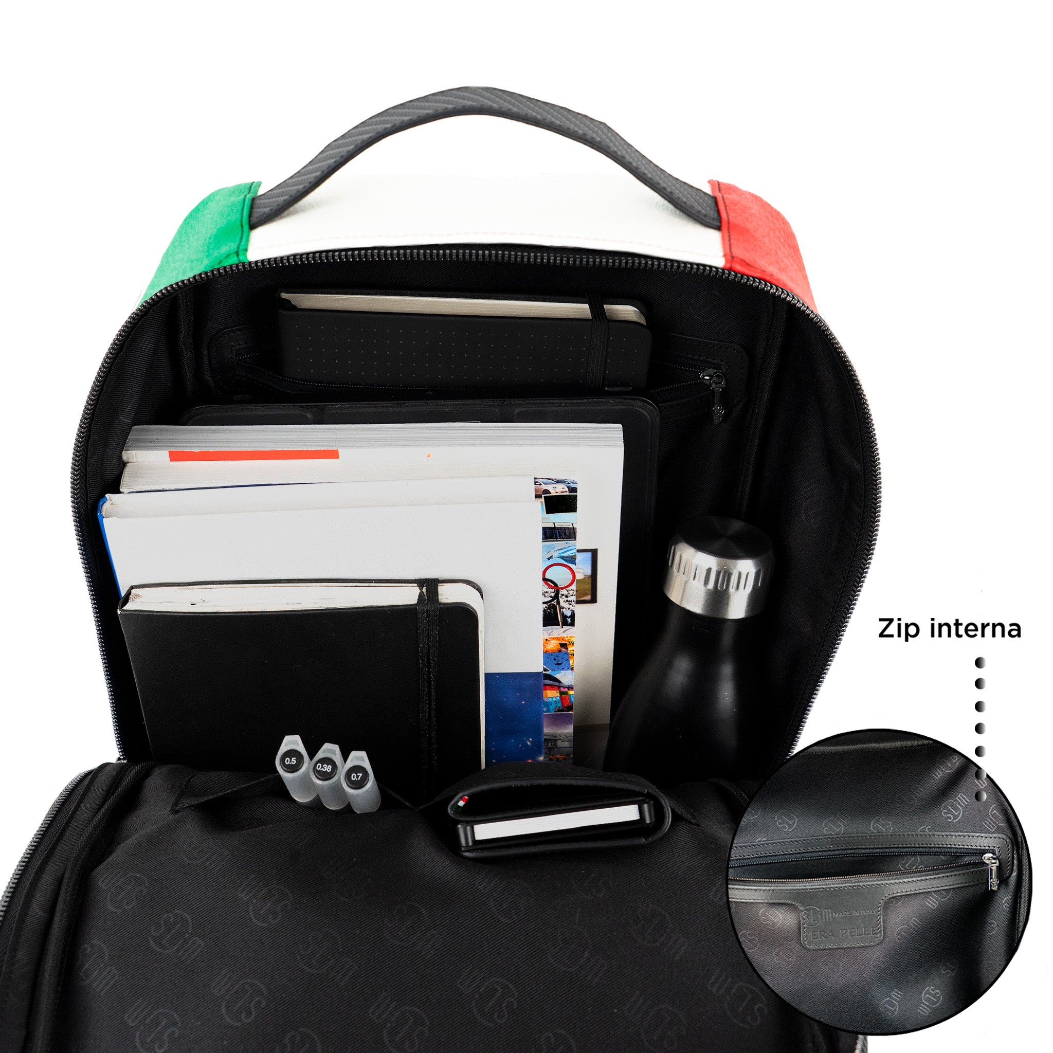 SLim Zaino Medio Pelle Carbon Italia Laptop 14" 8,5 L