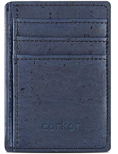 Corkor Wallets portafoglio uomo sughero blu slim 3 carte