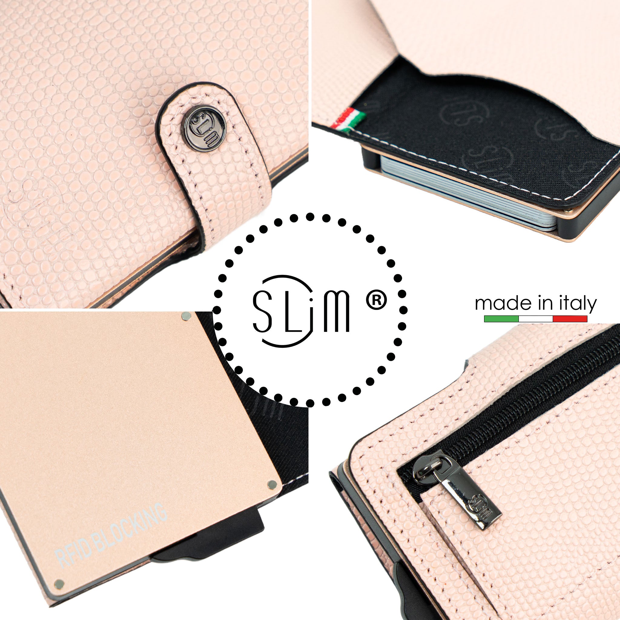 SLim Vera Pelle Portacarte Tejus Rosa 12 Carte RFID