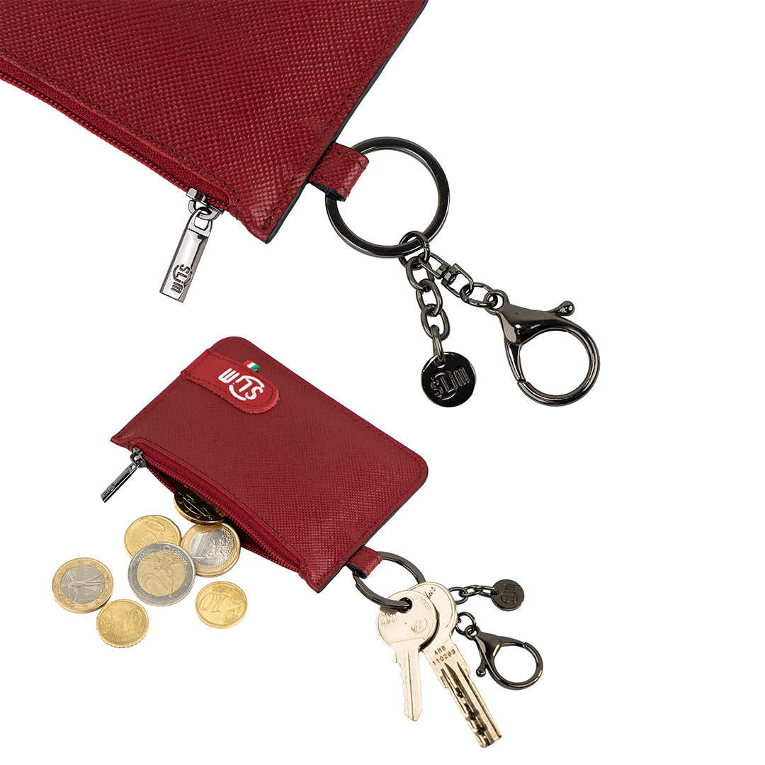 SLim Portachiavi Saffiano Rosso Rubino portamonete pelle