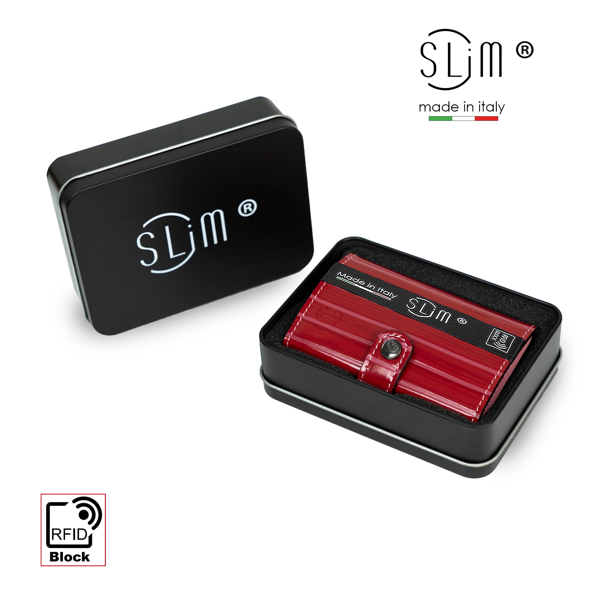 SLim Vera Pelle Lollipop portacarte rosso rosa RFID