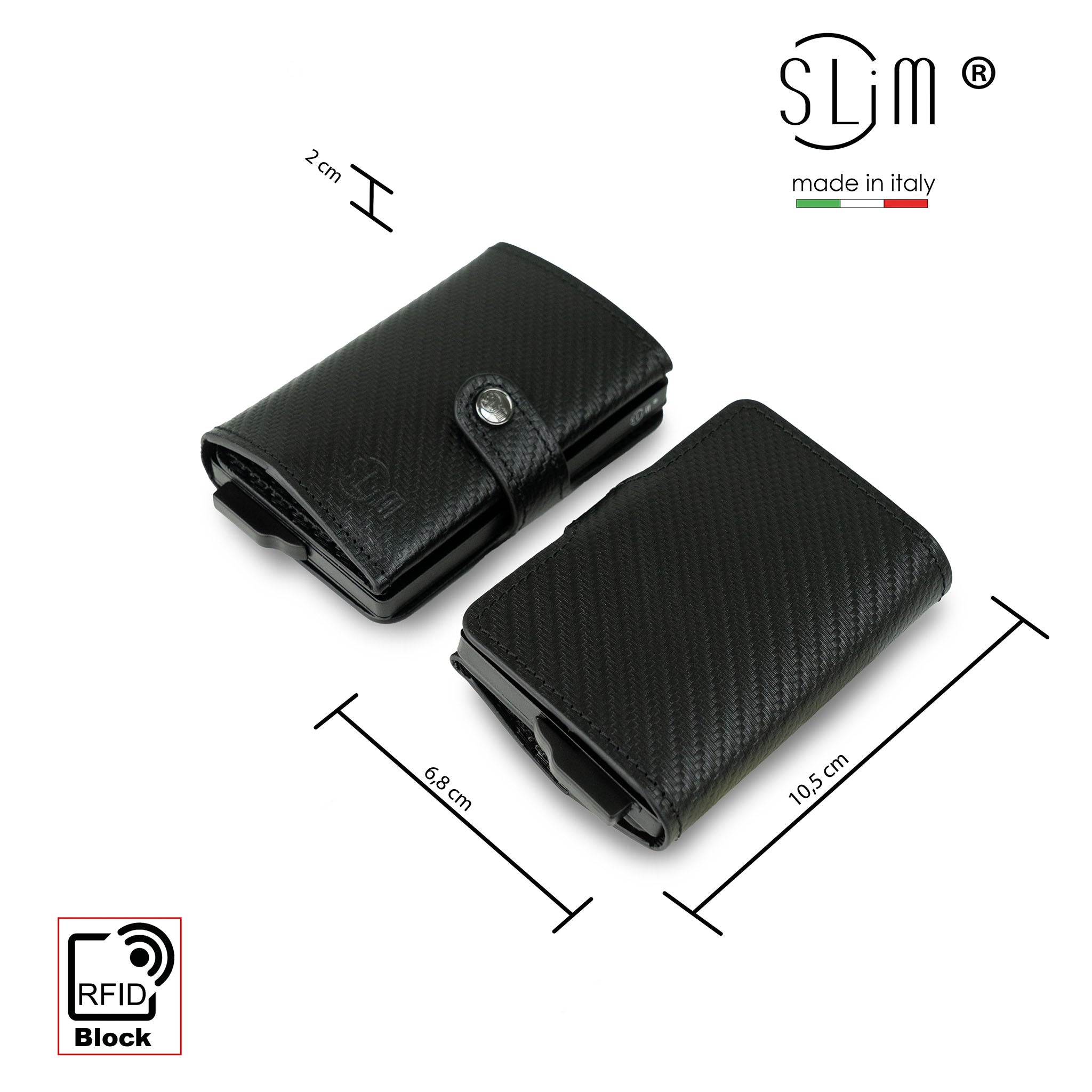 SLim Vera Pelle Carbon porta carte Nero senza zip 12 carte
