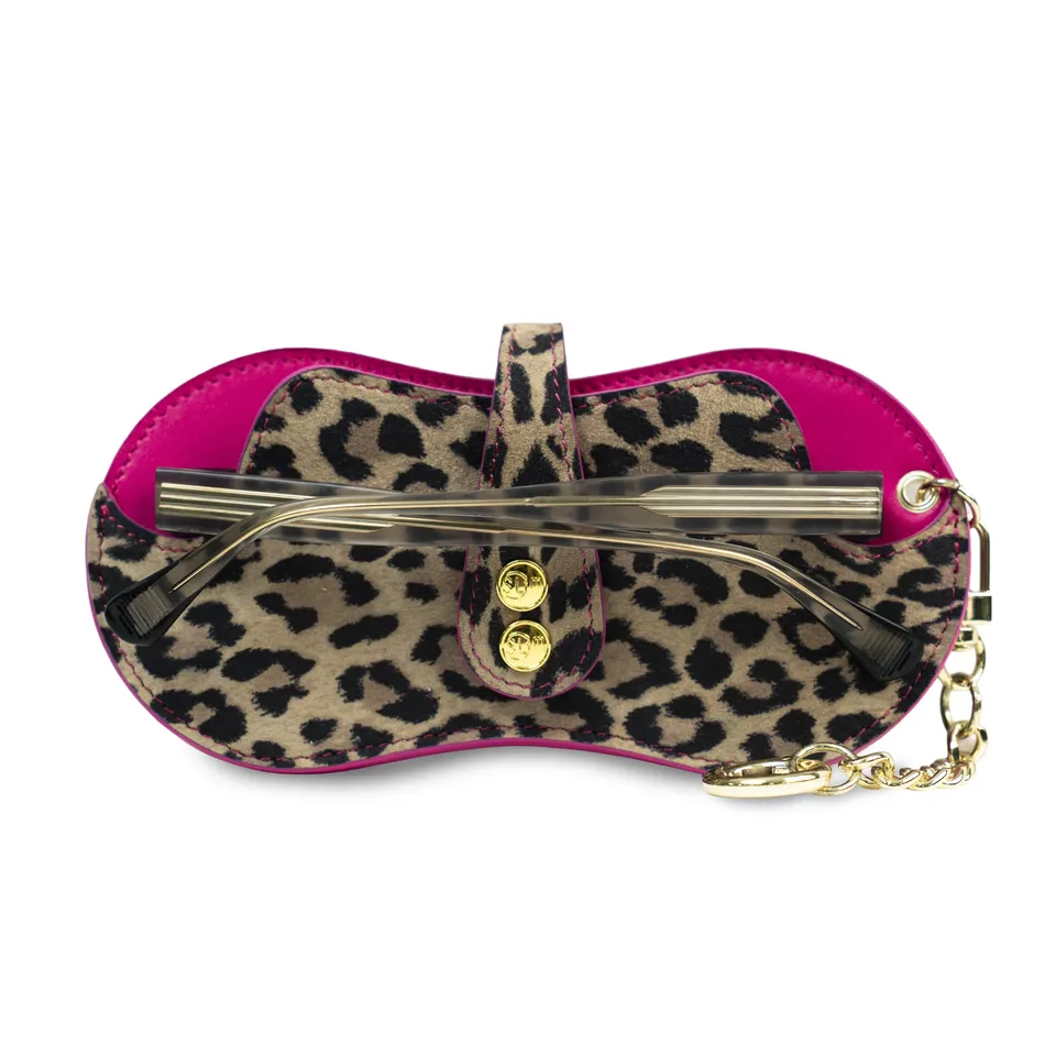 SLim Vision portaocchiali vera pelle animalier leopard fucsia