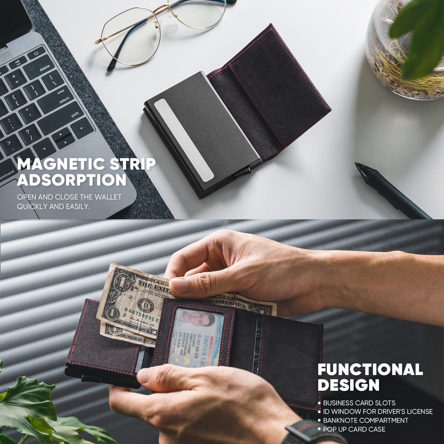 VULKIT Alcantara VC203A Portafoglio Trifold RFID Marrone