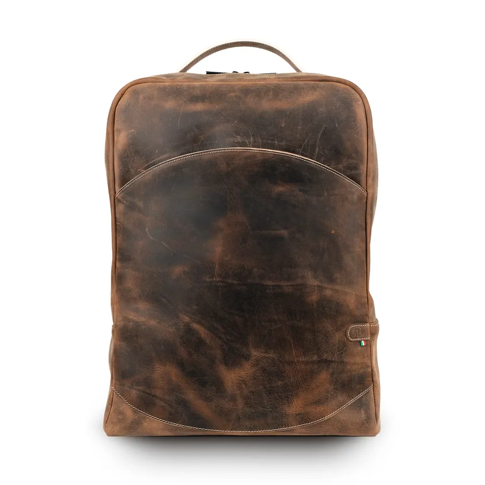 SLim Zaino Grande zaino Vera Pelle Crazy Horse Brown 19L 16"