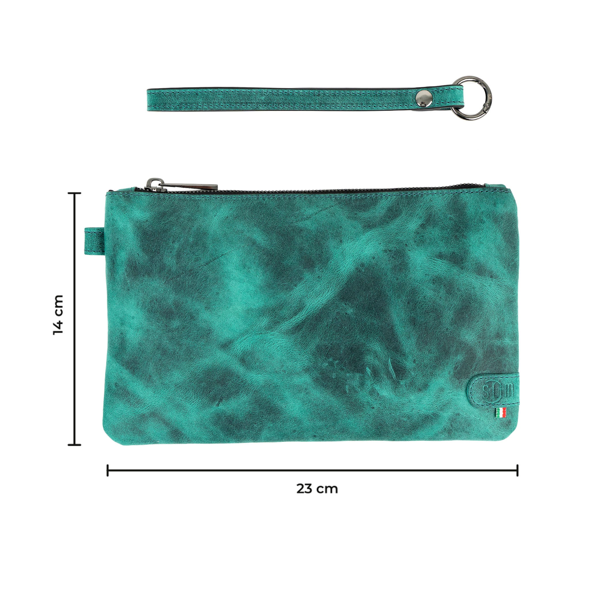 SLim Pochette Polsiera Crazy Horse Acquamarina Pochette