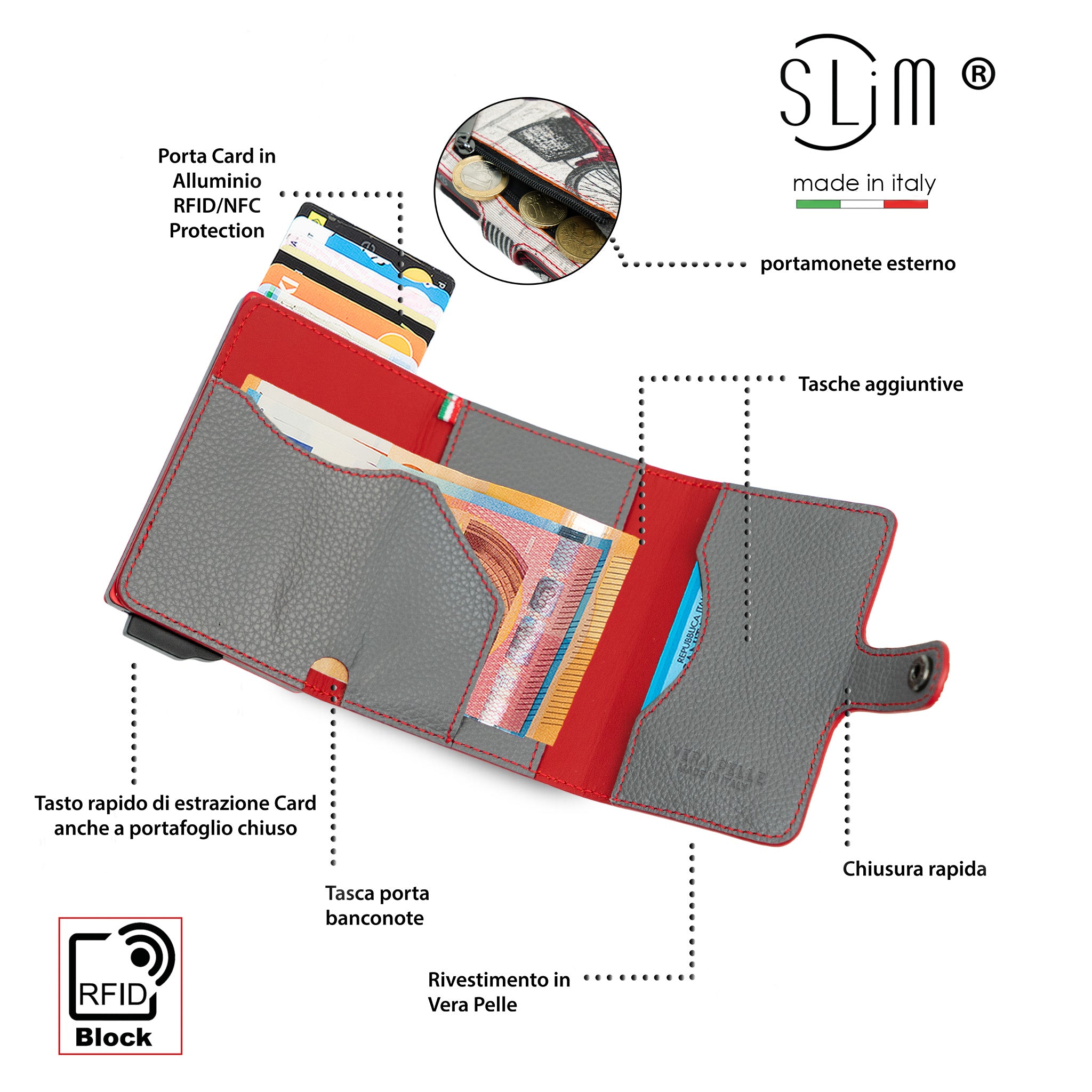 SLim Vera Pelle Dolce Vita Bici portafoglio Bici compatto RFID