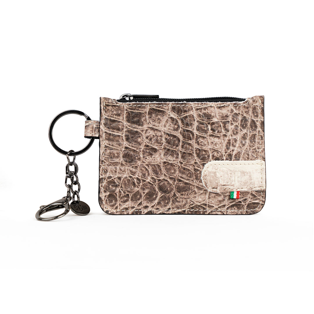 SLim Portachiavi portamonete pelle Cocco Beige 10x7 cm