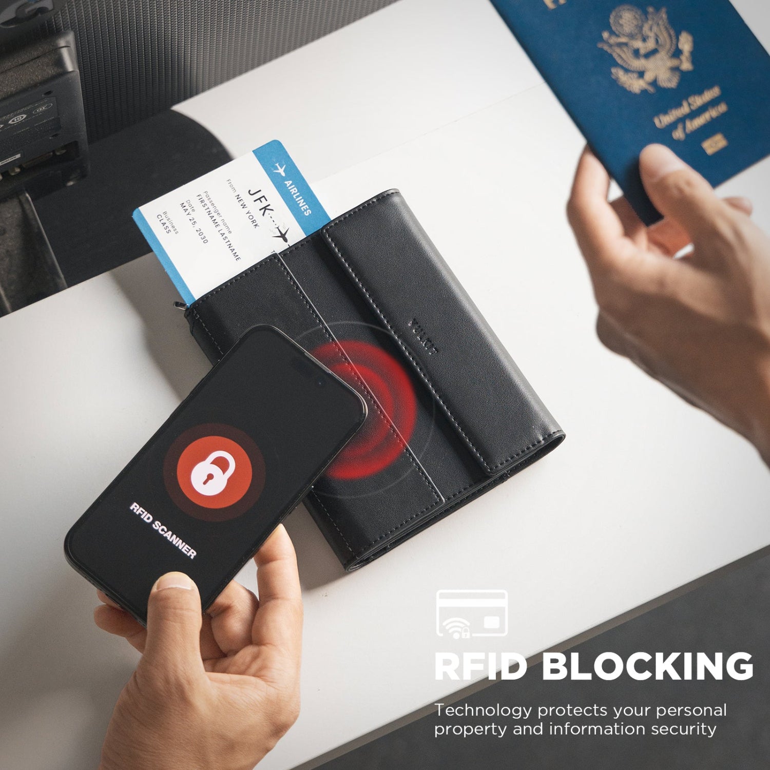 VULKIT VPW115 organizer viaggio pelle verde passaporto RFID