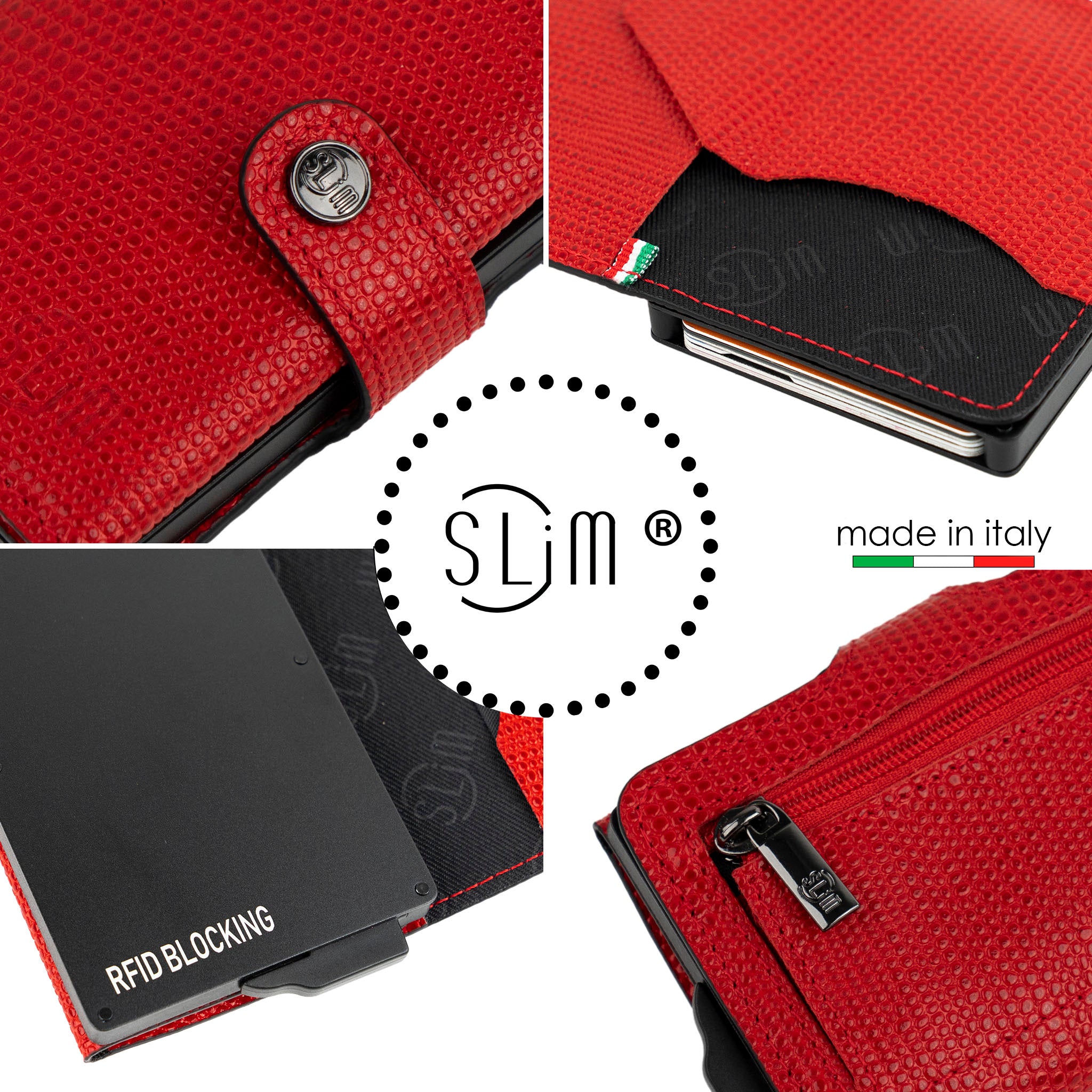 SLim Vera Pelle Tejus Rosso portacarte antigraffio RFID