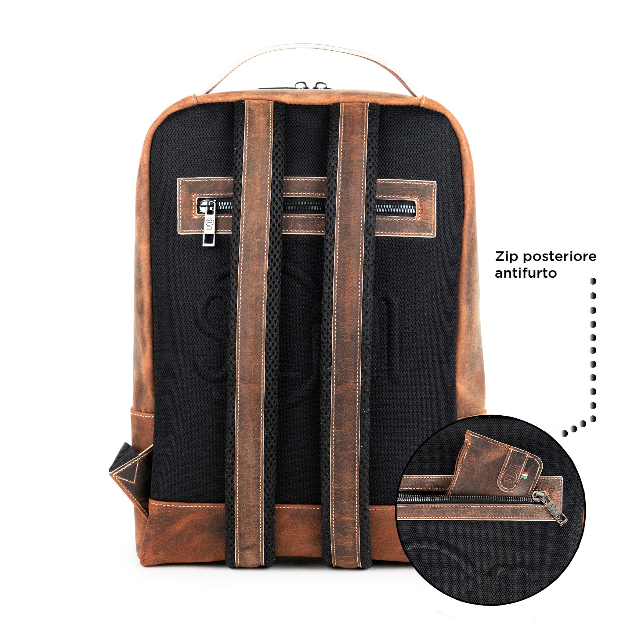 SLim Zaino Medio pelle brown Crazy Horse laptop 14"