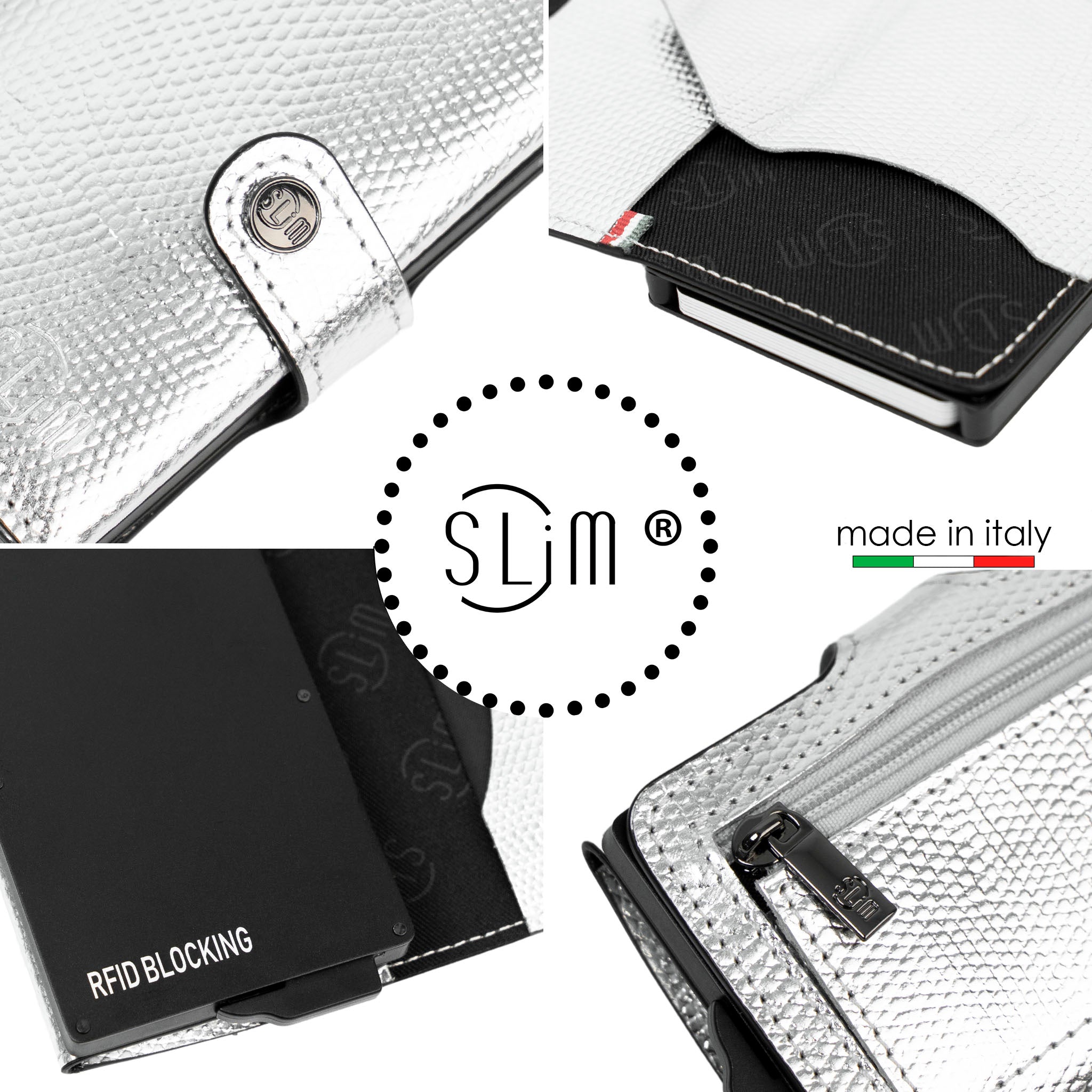 SLim Vera Pelle portacarte tejus Argento Laminato