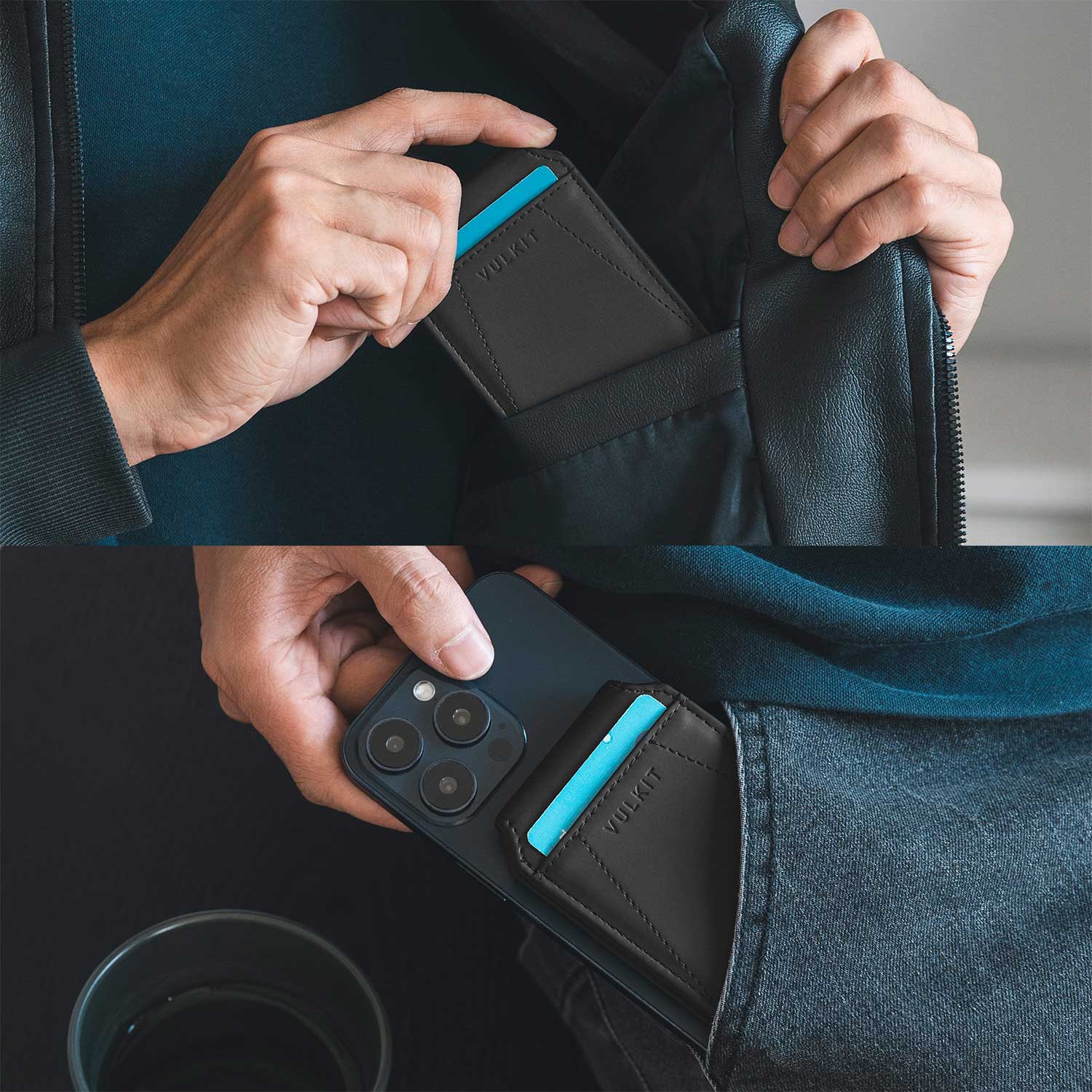 VULKIT VPA109 Portafoglio Magnetico Telefono Nero 4 Carte