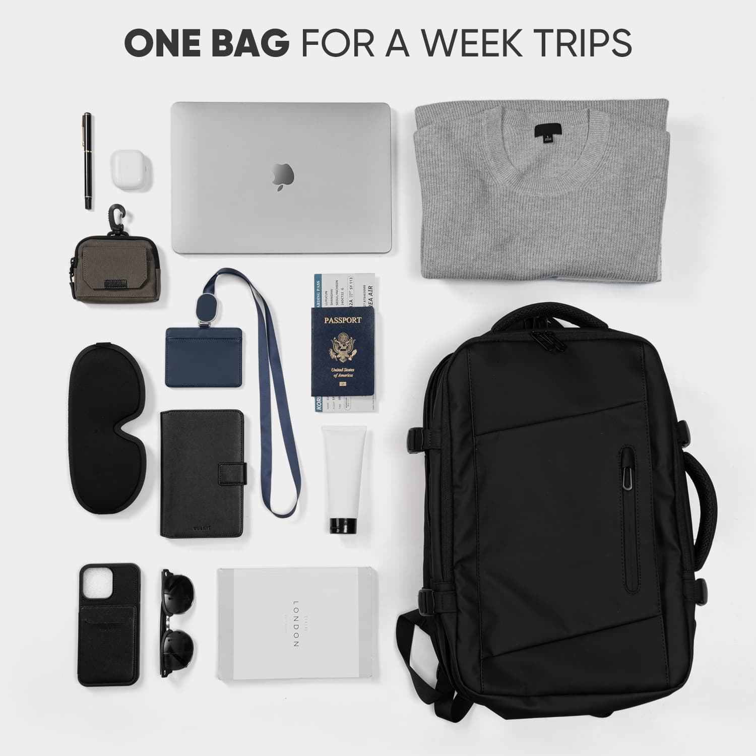 VULKIT Backpacks VBP100 zaino viaggio espandibile nero