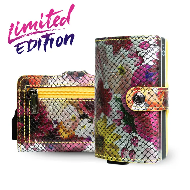 SLim Vera Pelle Portafoglio Flower RFID 10,5x7 cm