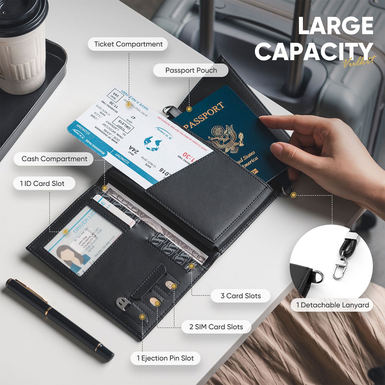 VULKIT VPW105 Portapassaporto Pelle Nero RFID Slim