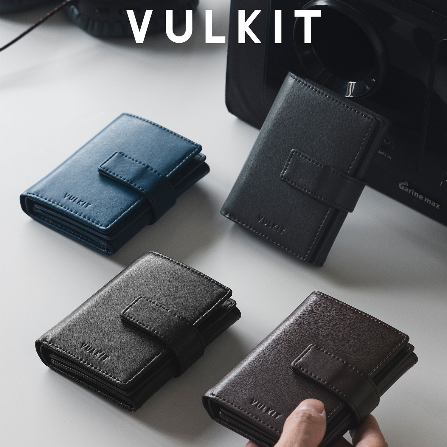 VULKIT AirTag VW126 Portafoglio Uomo Grigio Pelle 11 Carte