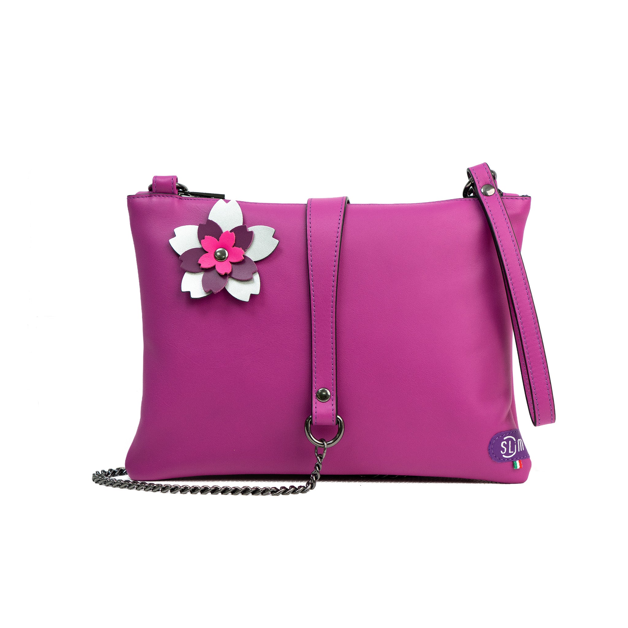 SLim Pochette Tracolla Ciclamino Flower pelle 23x14 cm