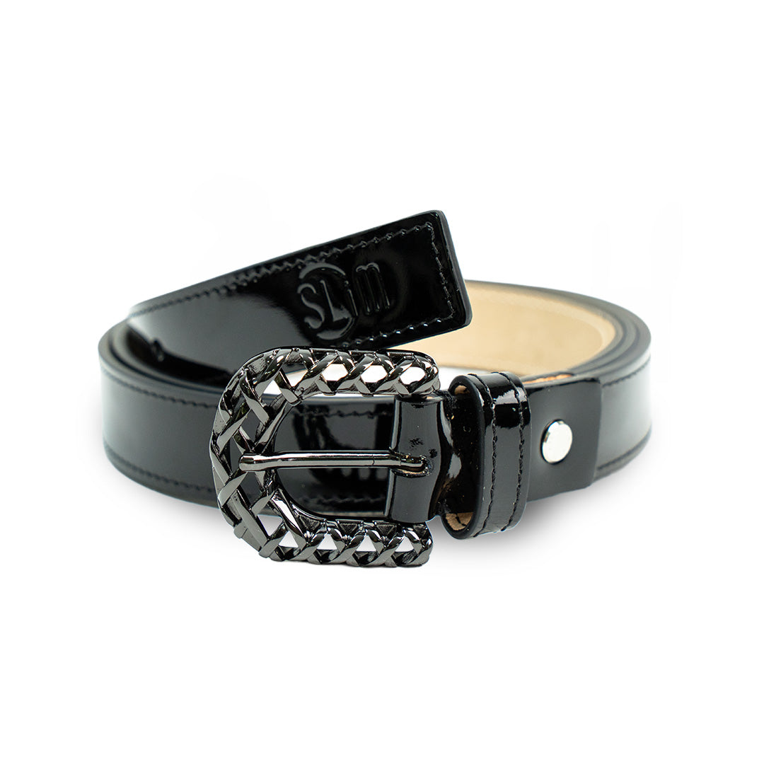SLim Cinture 25mm cintura Saffiano Nero vera pelle