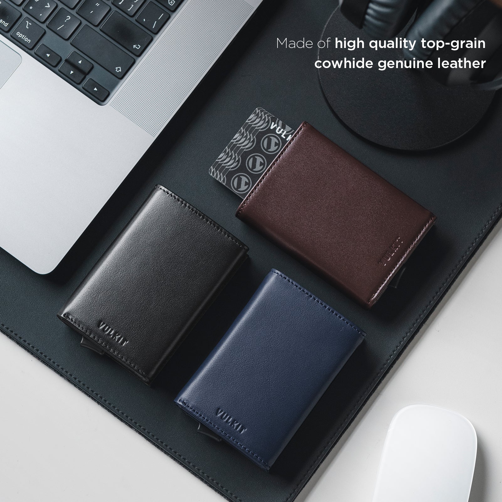 VULKIT Card Holders VC208P portafoglio pelle nero RFID