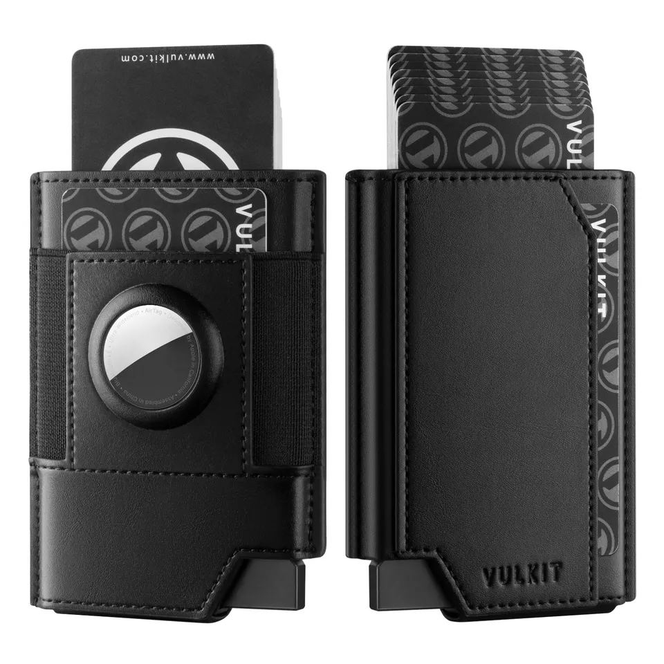 VULKIT VC404 Portacarte Pelle Marrone AirTag 9 Carte