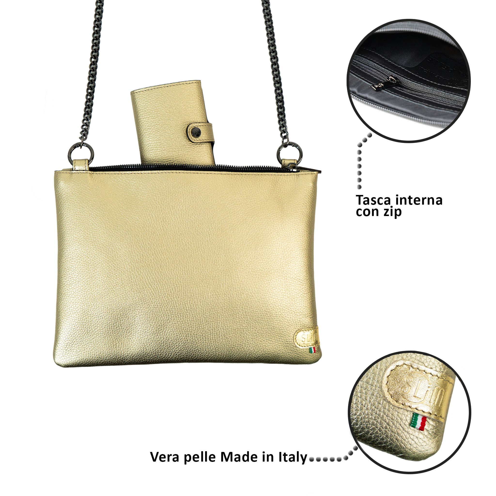 SLim Pochette Tracolla Pochette Metal Oro 24x19,5 cm