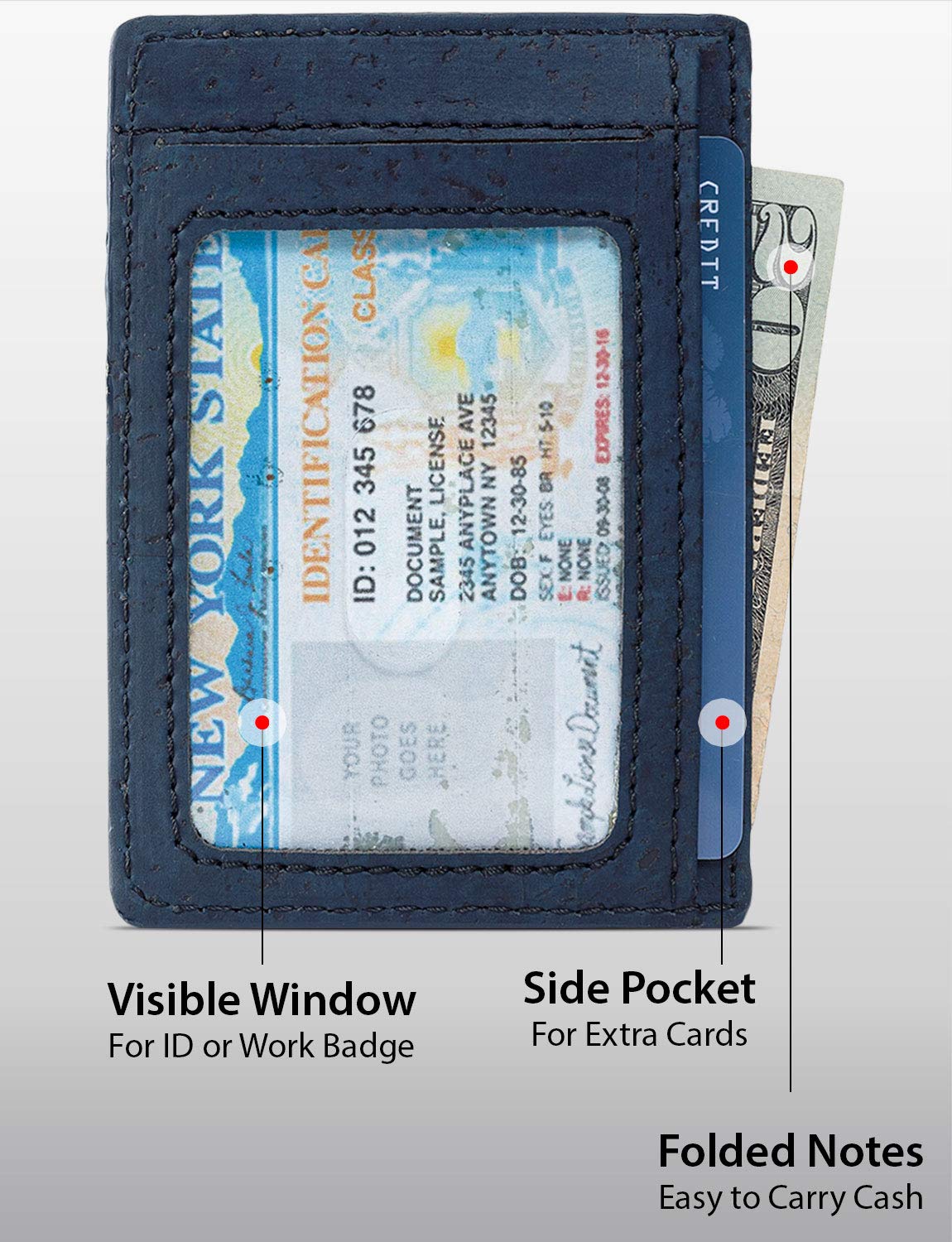 Corkor Wallets portafoglio uomo sughero blu slim 3 carte