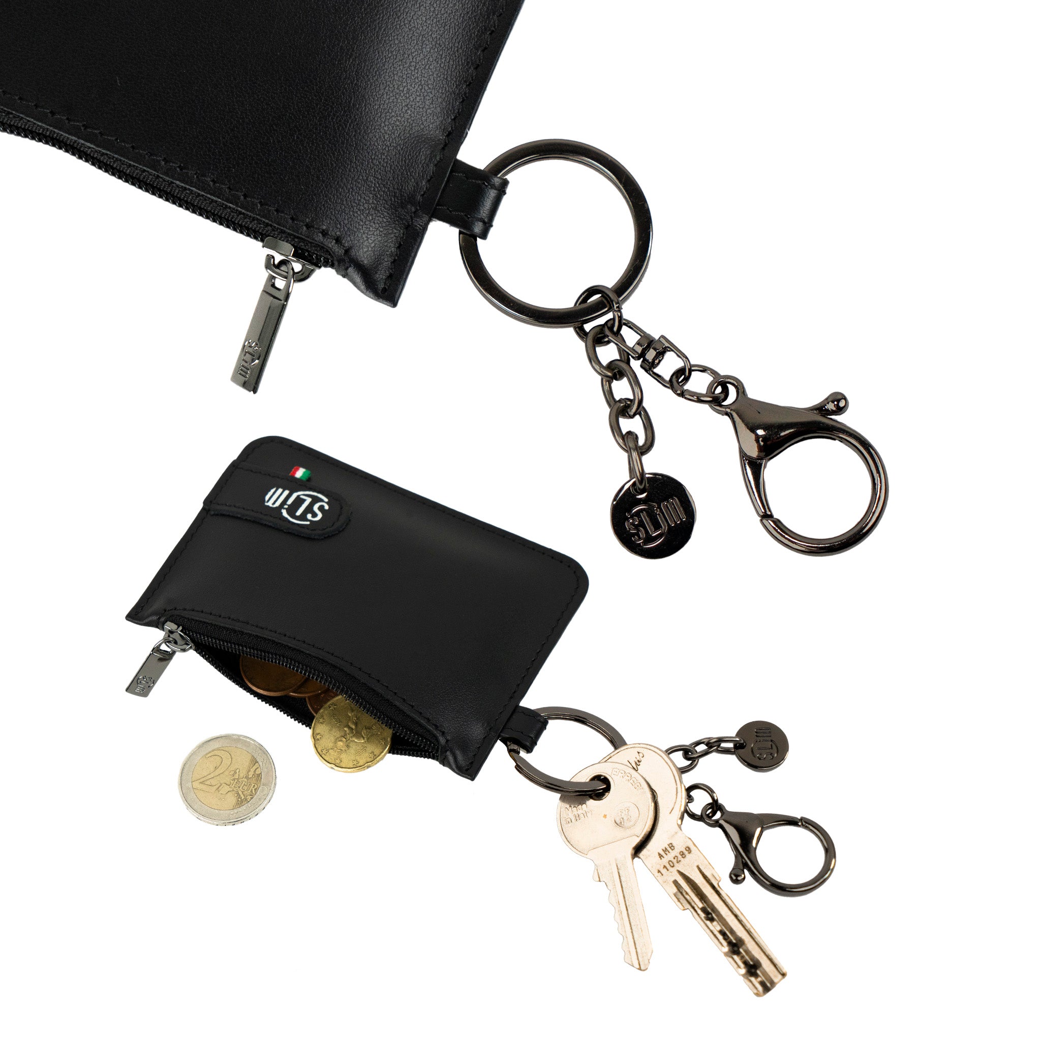 SLim Portachiavi portamonete pelle saffiano nero