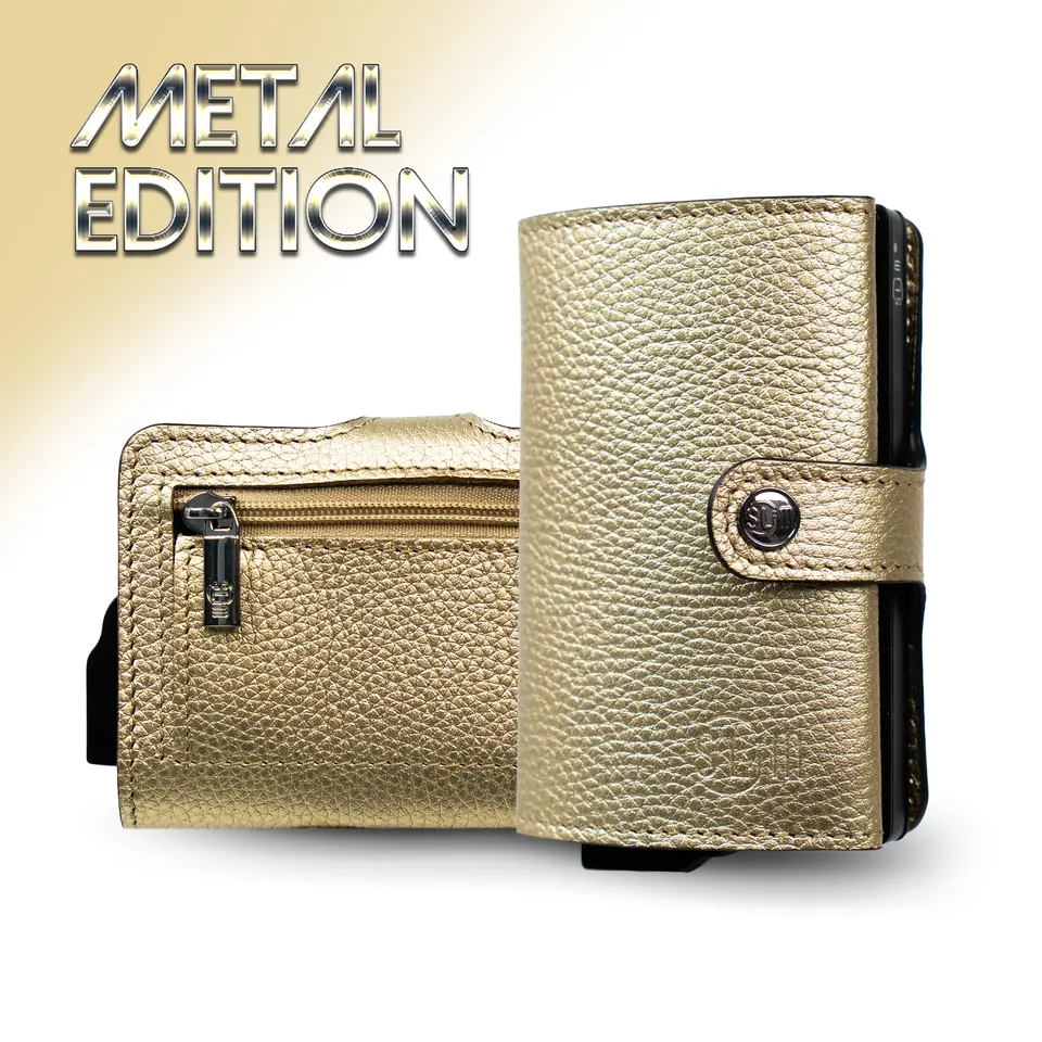 SLim Bottalato portafoglio compatto oro vera pelle RFID