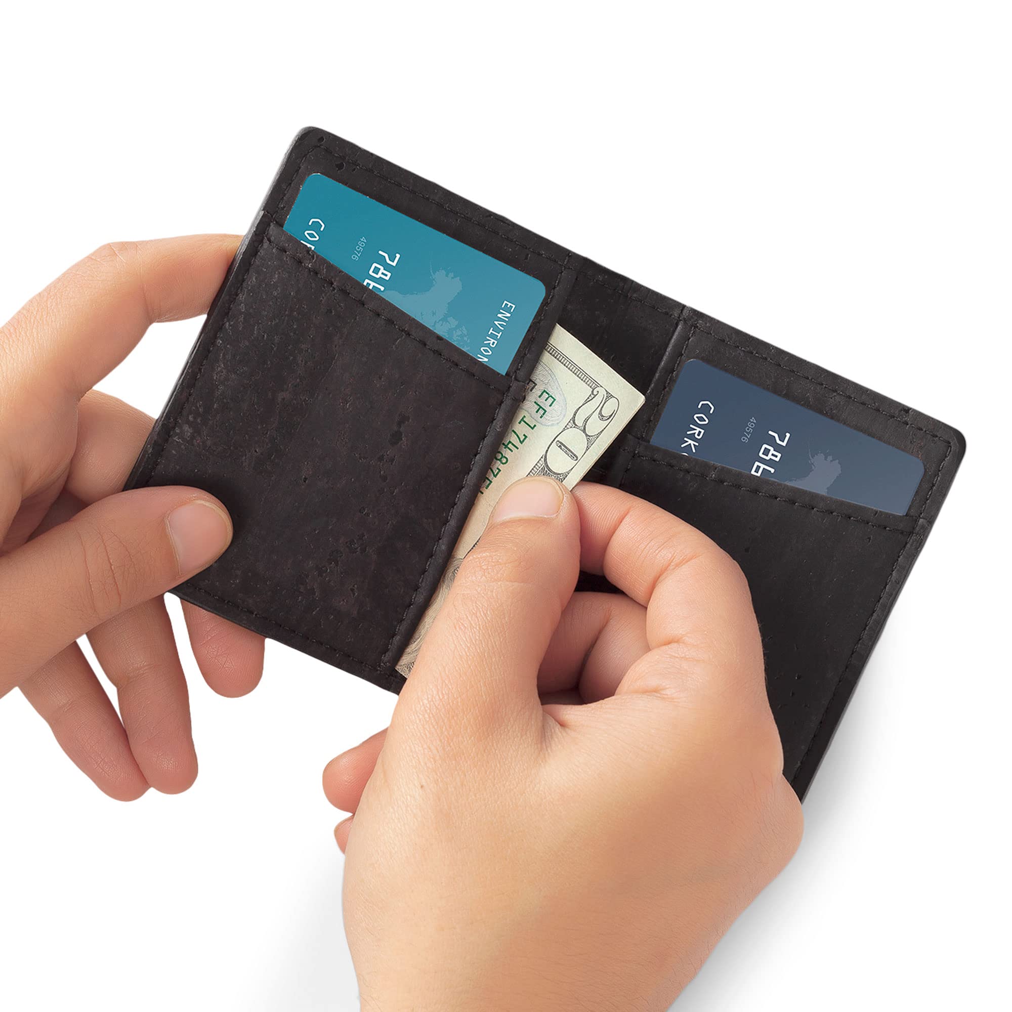 Corkor Wallets Portafoglio Sottile Nero RFID Sughero