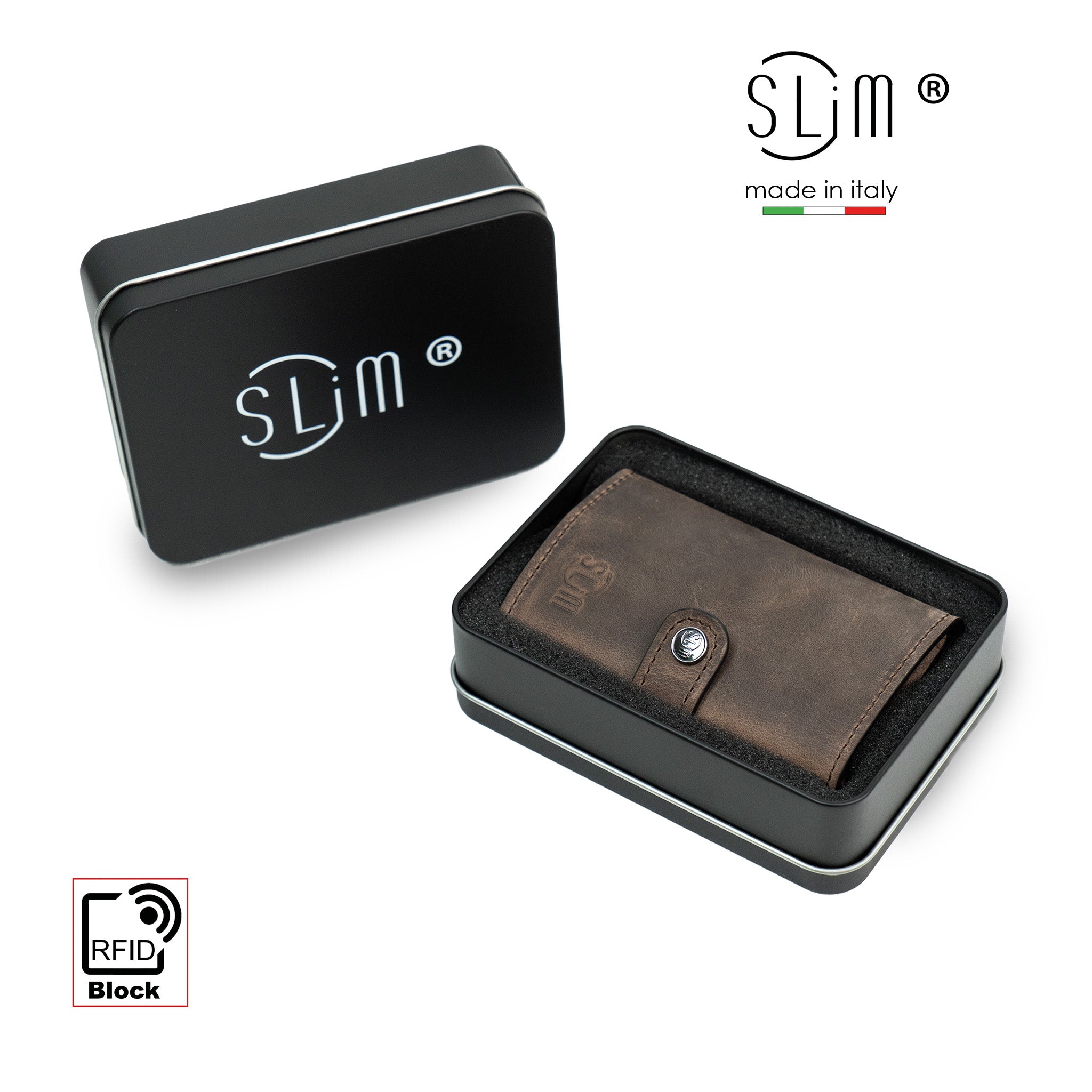 SLim Crazy Horse Portacarte Pelle Brown con Zip RFID