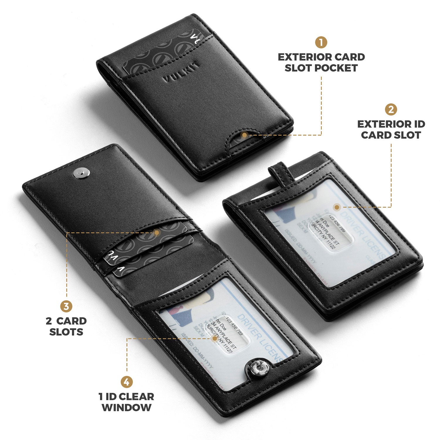 Vulkit VBH102 Portabadge Pelle Nero con Clip Retrattile