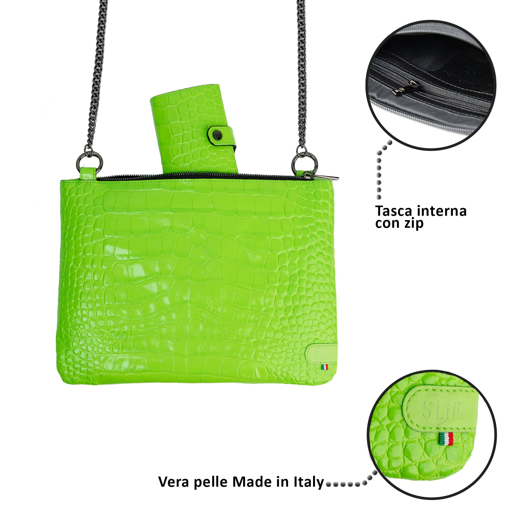 SLim Pochette Tracolla Cocco Verde Busta Pelle 24x19 cm