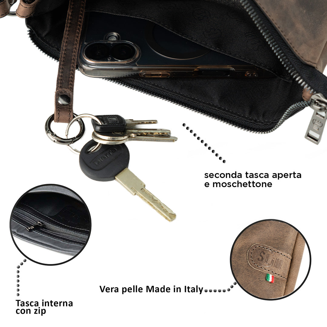 SLim Pochette Max Crazy Fango Pochette Pelle 25 cm