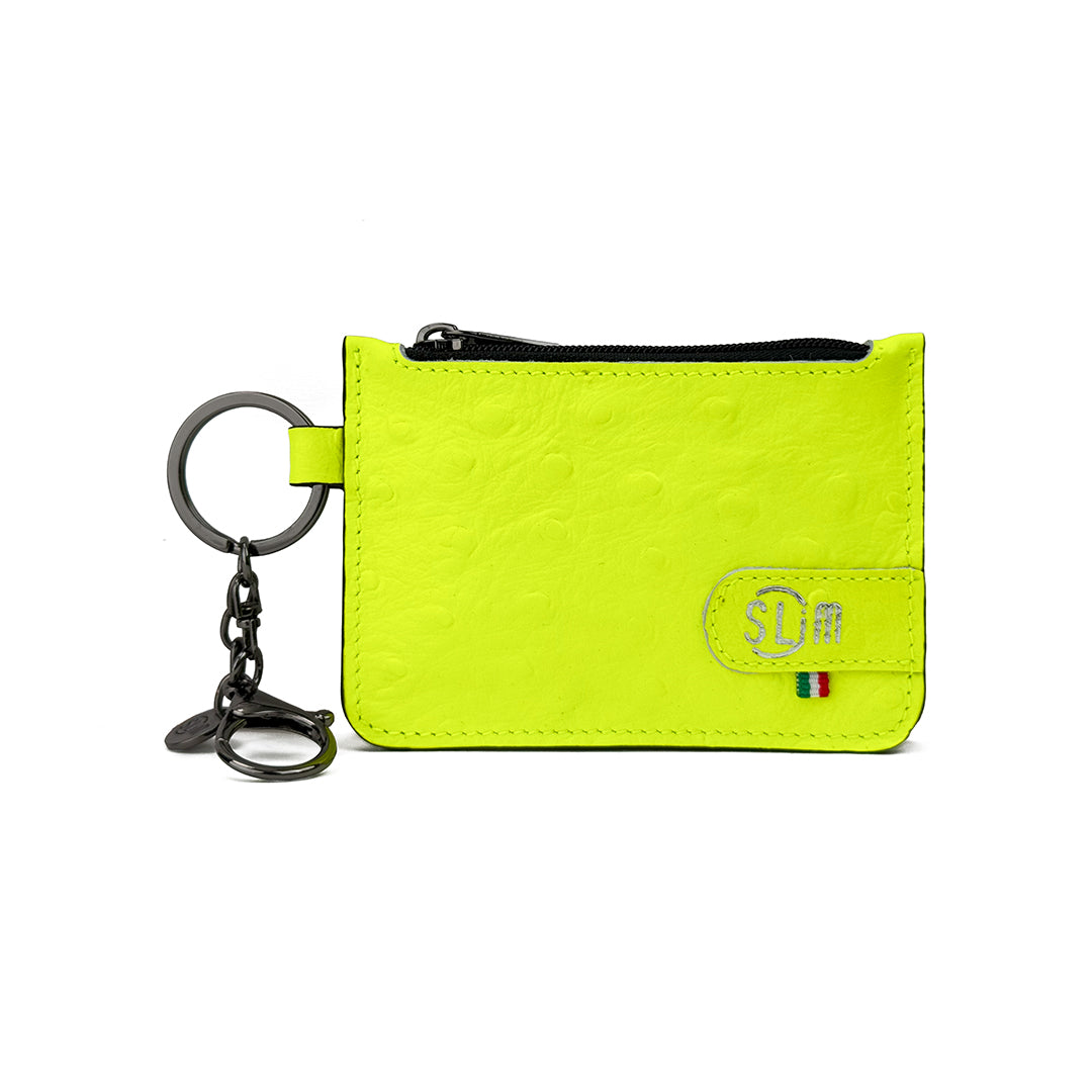 SLim Portachiavi Portamonete Struzzo Giallo Fluo pelle