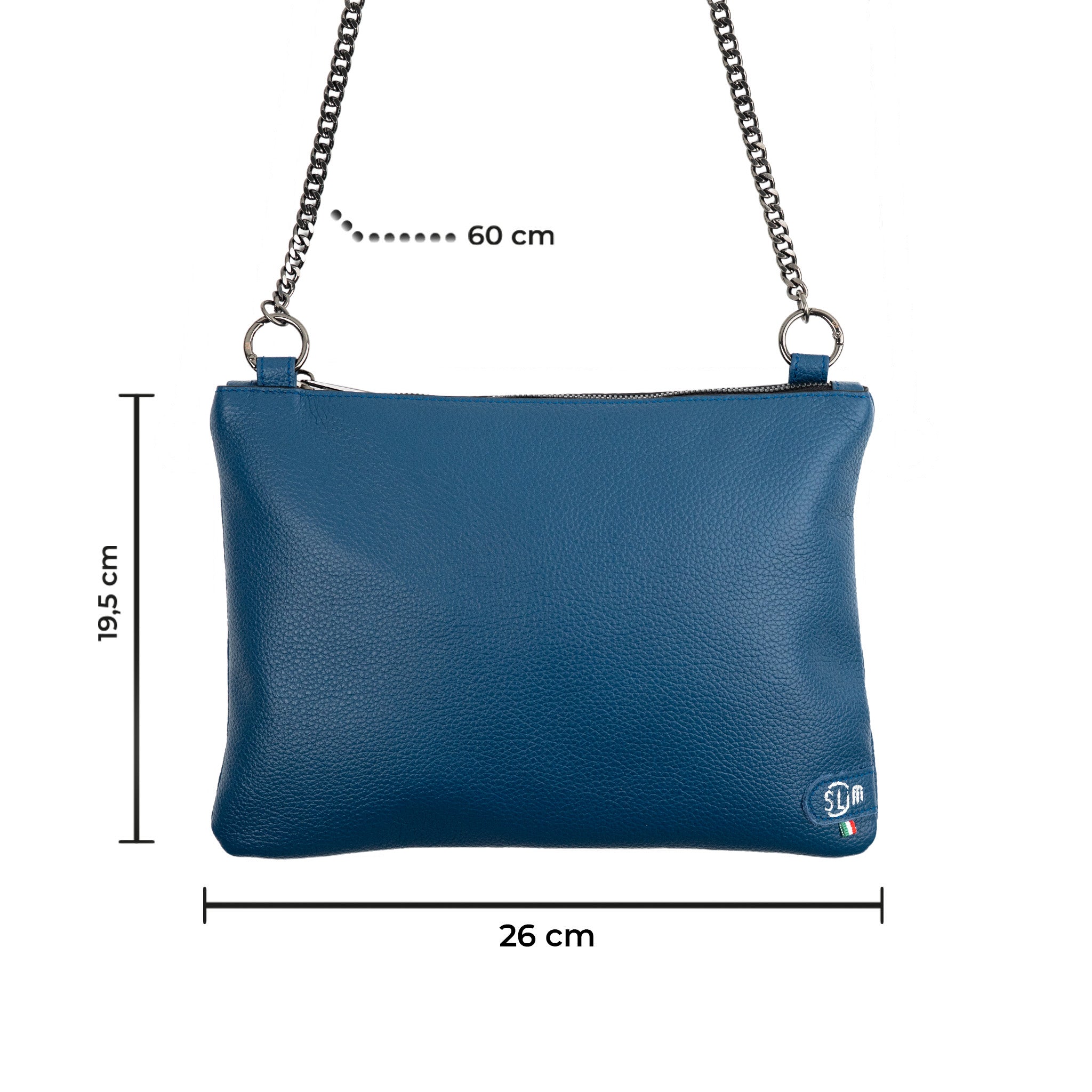 SLim Pochette Tracolla Pelle Bottalato Blu 24x19,5 cm