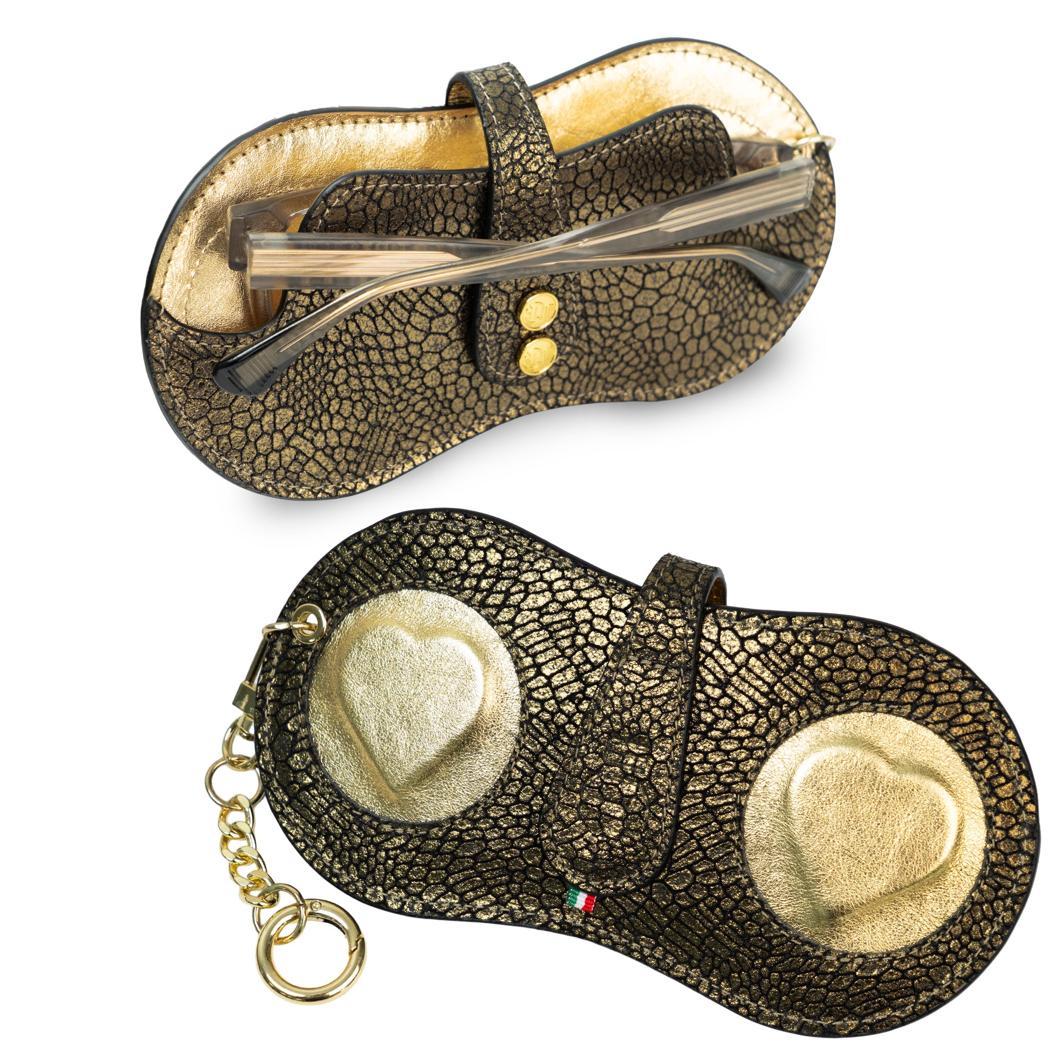 SLim Vision portaocchiali vera pelle Animalier Sablè Dorato